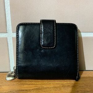 Franco Sarto Black Leather Wallet Floral Interior Card Holder Zip Around Compact